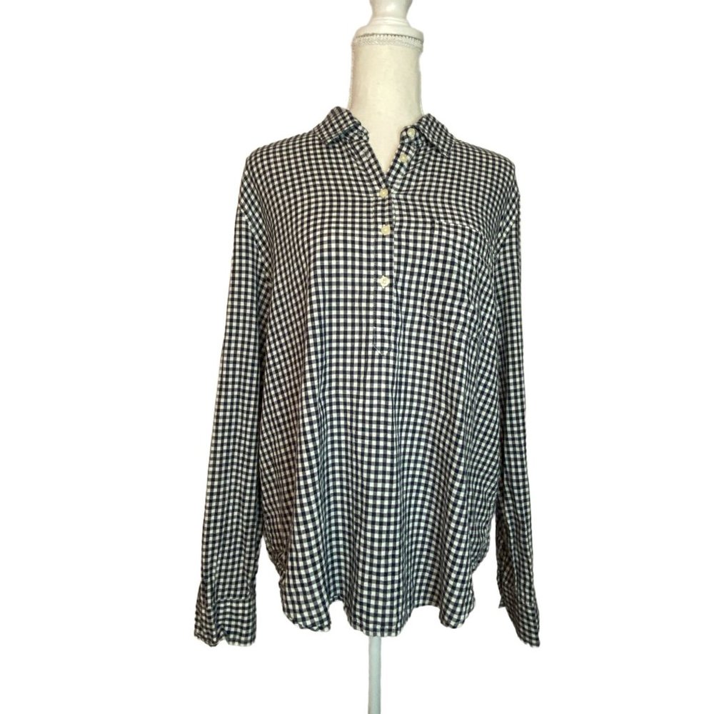 Prince & Fox Women's Blouse, Size L, Gingham Print, Half Button Down Shirt